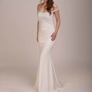 NWT Jovani white evening/bridal dress, Stretch Jersey size 4